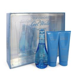 Cool Water Perfume by Davidoff -- Gift Set - 3.4 oz Eau De Toilette Spray + 2.5 oz Body Lotion + 2.5 oz Shower Breeze